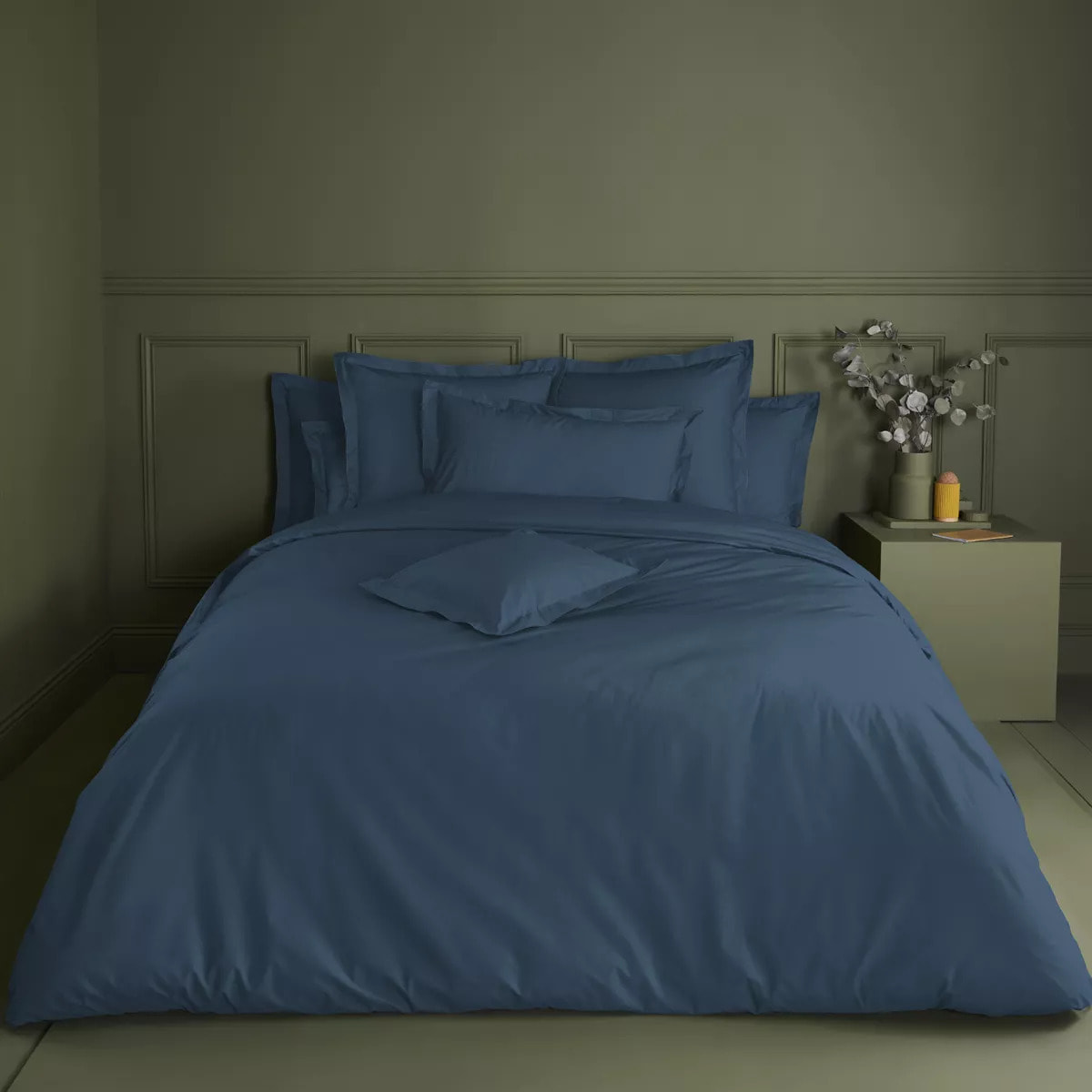 Drap housse b40 percale de coton uni bleu La percale francaise ocean