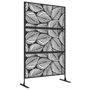 Biombo de Exterior Separador de Ambientes con 3 Piezas Patrón de Hoja Grande y Marco de Acero Pantalla de Privacidad para Patio Terraza Jardín 122x45x198 cm Negro