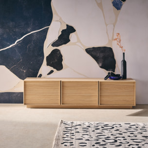 Meuble TV décor bois naturel 3 portes L 140 x P 43 x H 45cm - Kuba