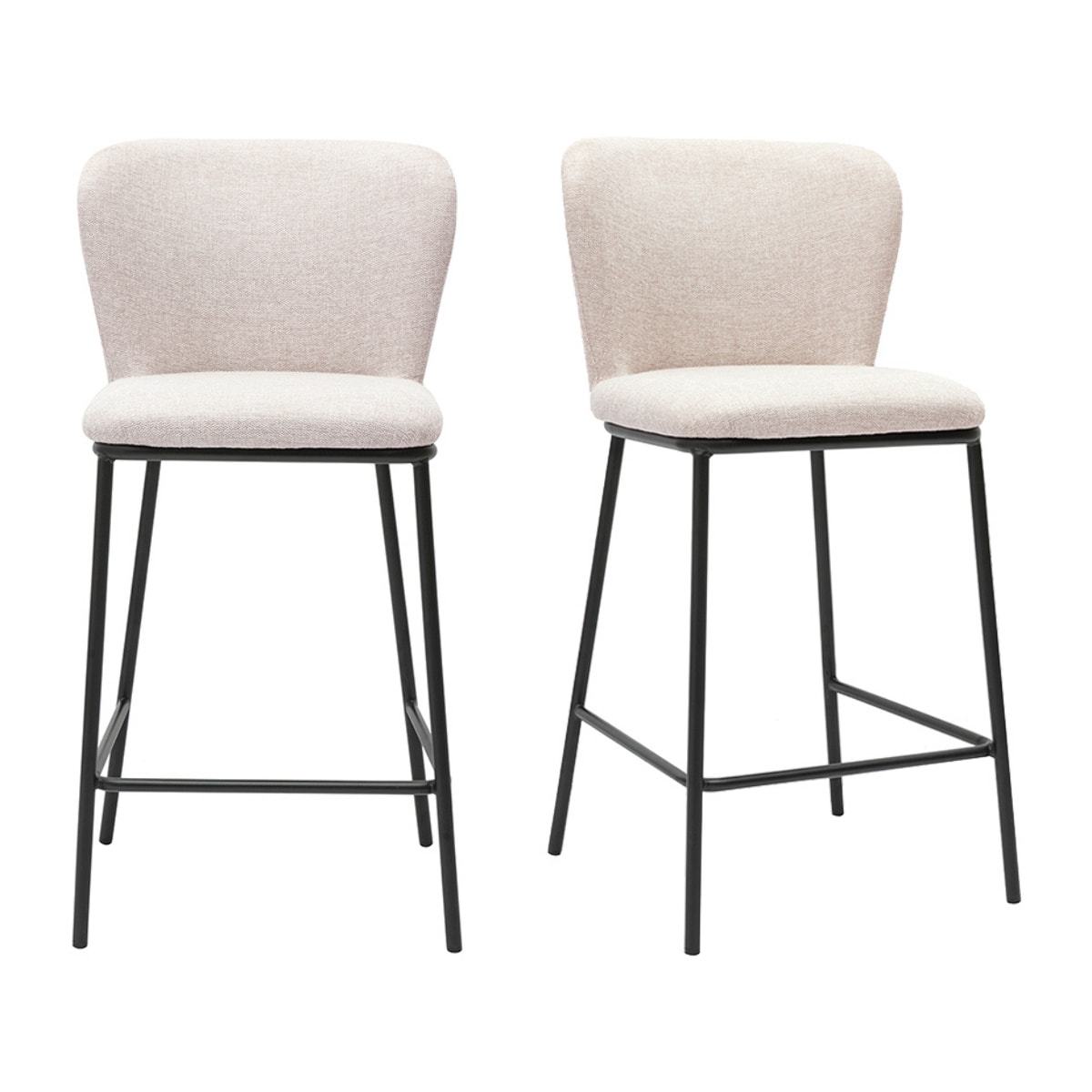 Tabourets en tissu effet velours texturé beige et métal noir (lot de 2) LISOR
