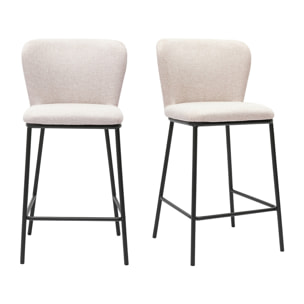 Tabourets en tissu effet velours texturé beige et métal noir (lot de 2) LISOR