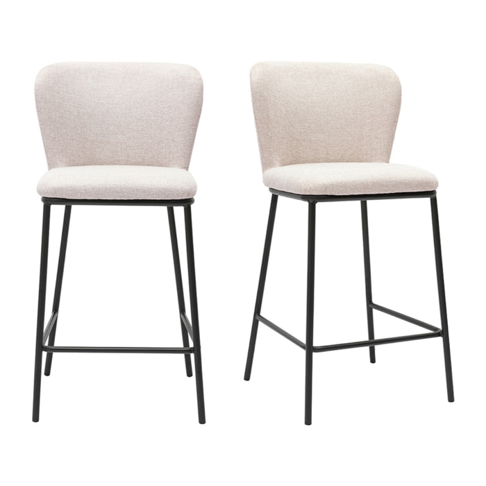 Tabourets en tissu effet velours texturé beige et métal noir (lot de 2) LISOR