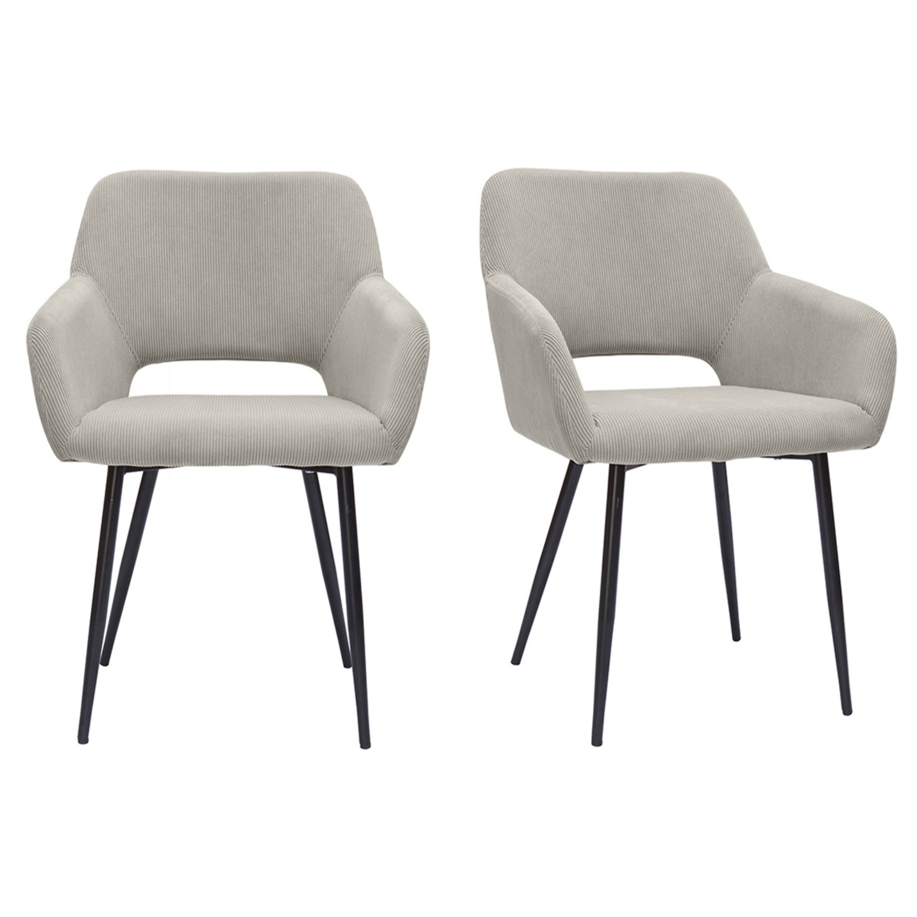 Chaises en tissu velours côtelé taupe et métal noir (lot de 2) LAURETTE