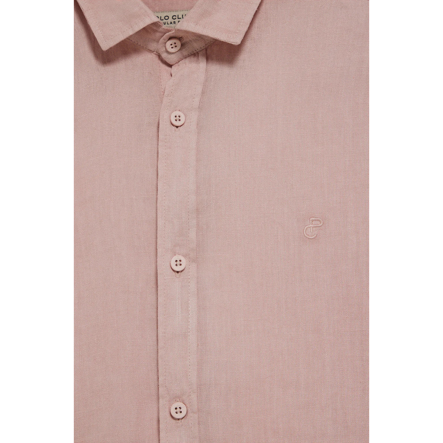 Camisa rosa taupe de lino garment dye con monograma bordado