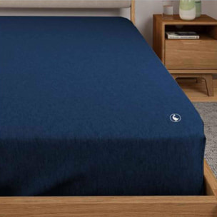 Sábana bajera (200x200+30cm solapa) 100%algodón 180tc color azul marino logo bordado el ganso