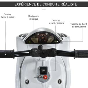 Moto électrique enfants 6 V 5 Km/h max. marche AV/AR effets lumineux et sonore blanc noir