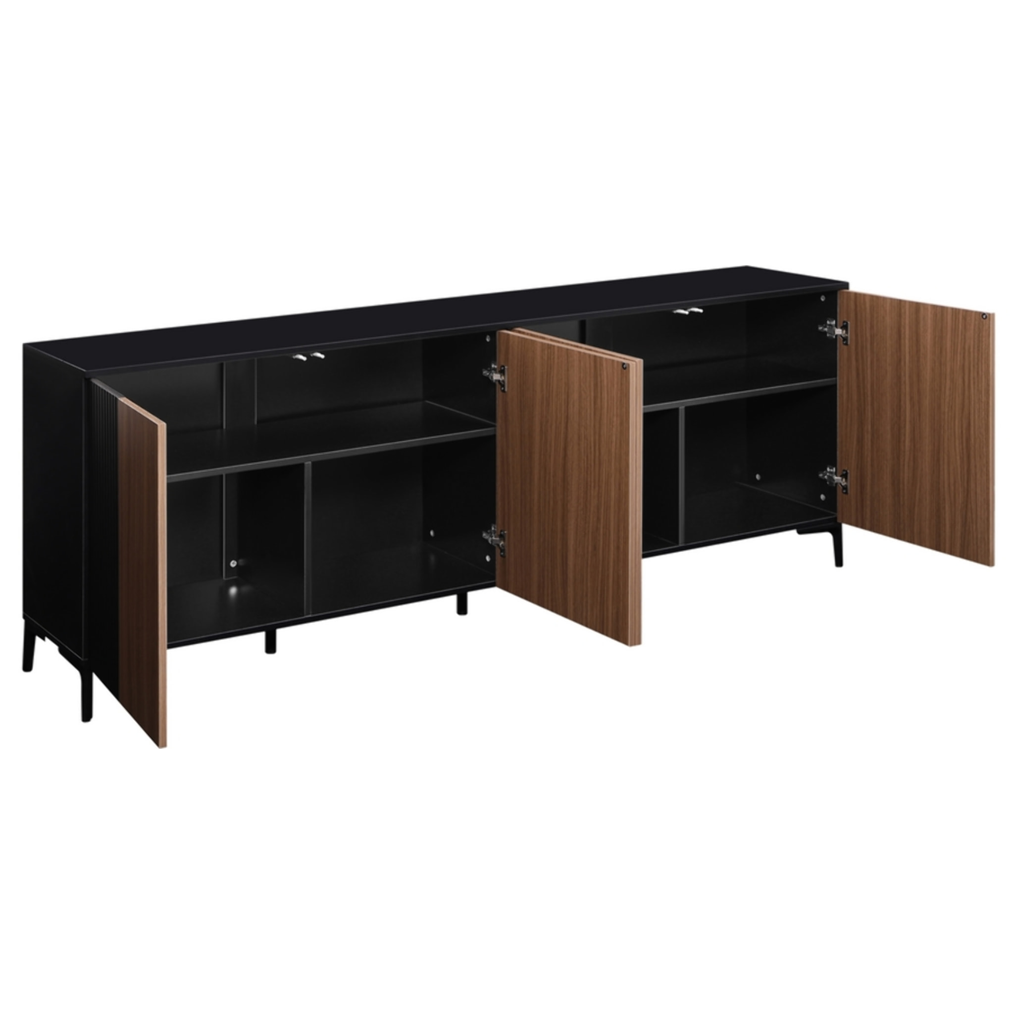 Credenza moderna 4 ante in legno noce e nero 200x40x74 cm – Toledo