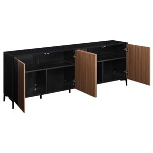 Credenza moderna 4 ante in legno noce e nero 200x40x74 cm – Toledo