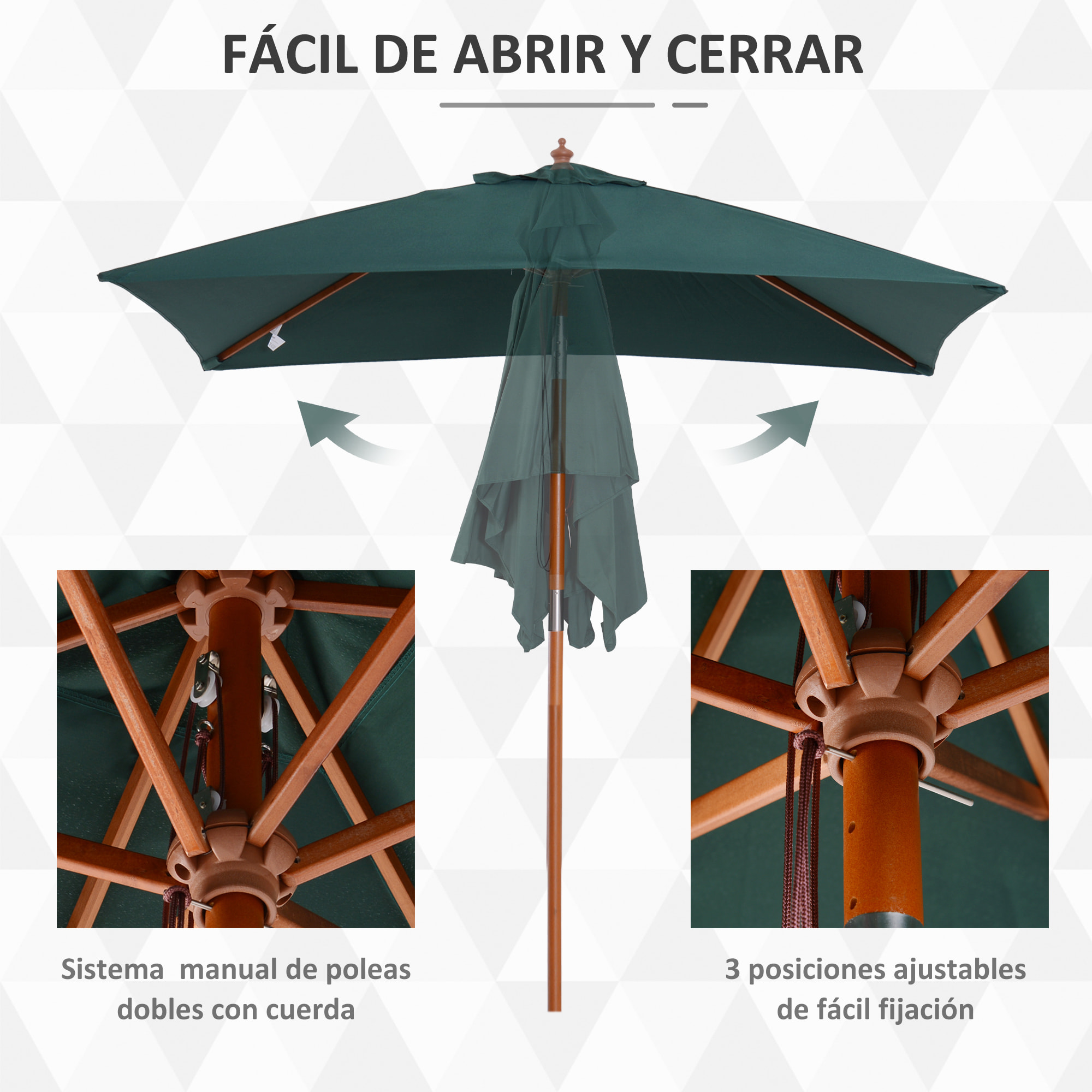 Sombrilla de Jardín 200x150x230 cm Inclinable con Doble Techo para Terraza Verde