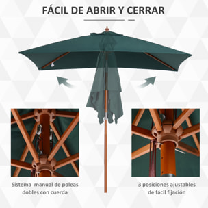 Sombrilla de Jardín 200x150x230 cm Inclinable con Doble Techo para Terraza Verde