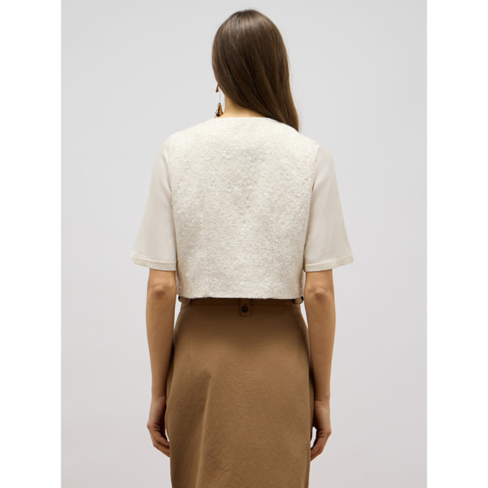 Oltre - Gilet in tessuto con paillettes - Bianco
