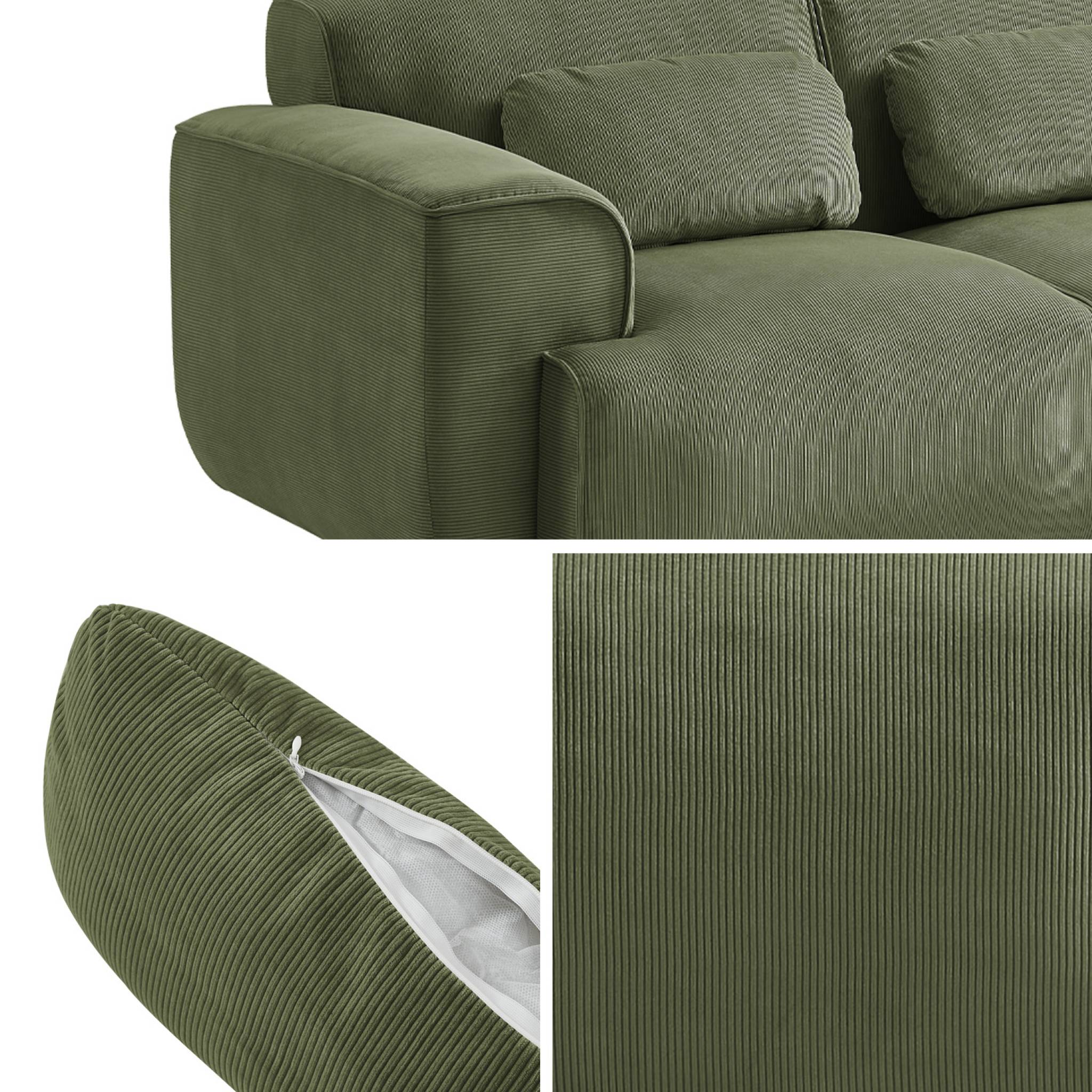 Canapé Wallas. 2 places. tissu velours côtelé vert L 180 x P 98 x H 73cm