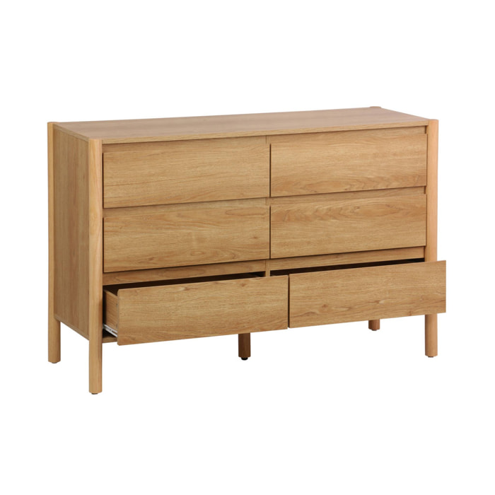 Commode décor bois 6 tiroirs 120cm naturel - 120 x 42 x 78.5 cm - Harmony