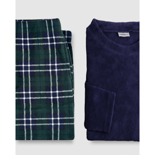 Pijama coral cuadro wello azul marino