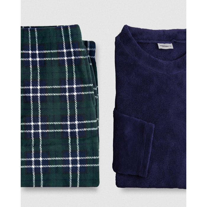 Pijama coral cuadro wello azul marino