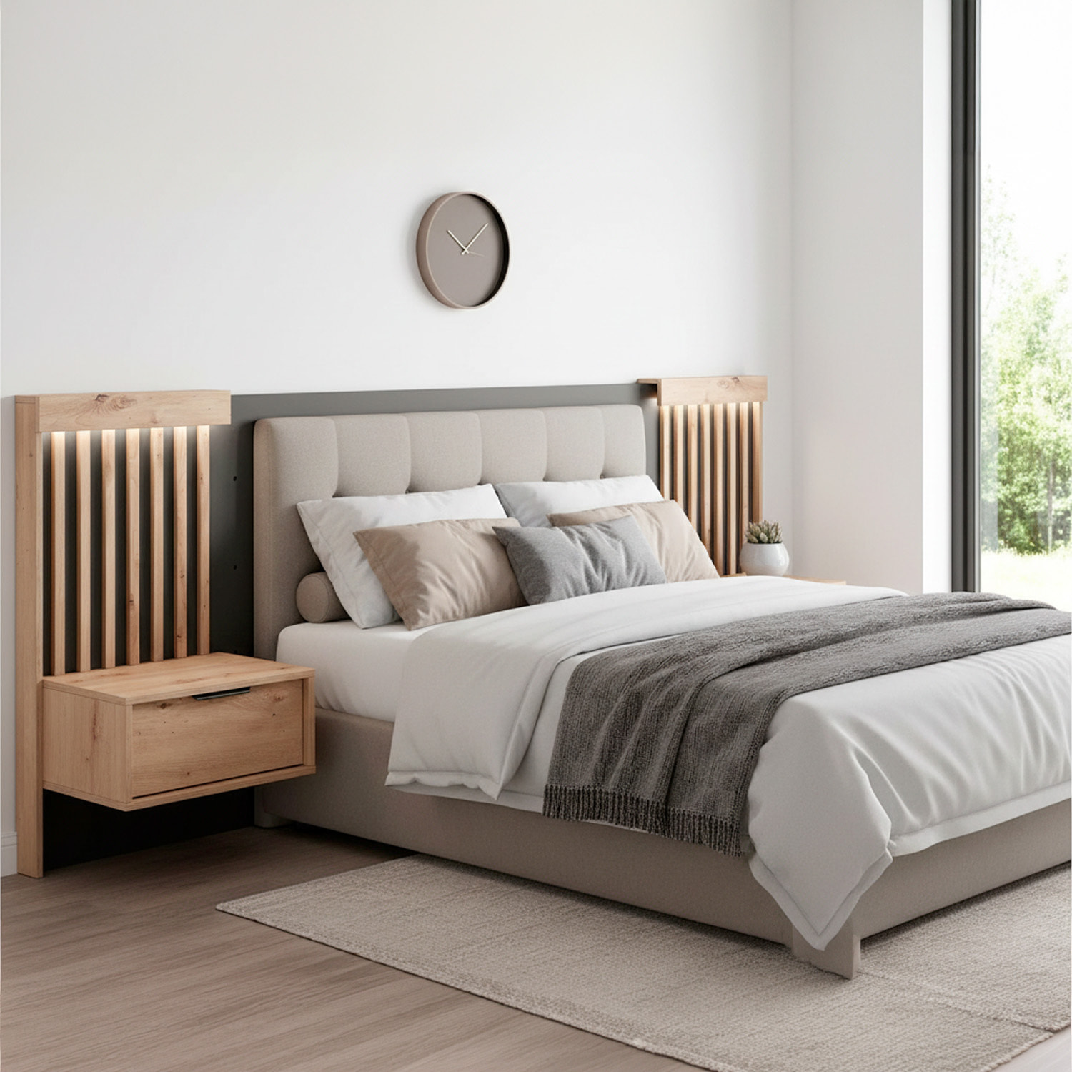 Set 2 Comodini Moderni Con Cassetto Comodino Camera Da Letto Design Salvaspazio In Laminato Resistente Florina 50 x 39,6 x 104 cm Rovere e Antracite