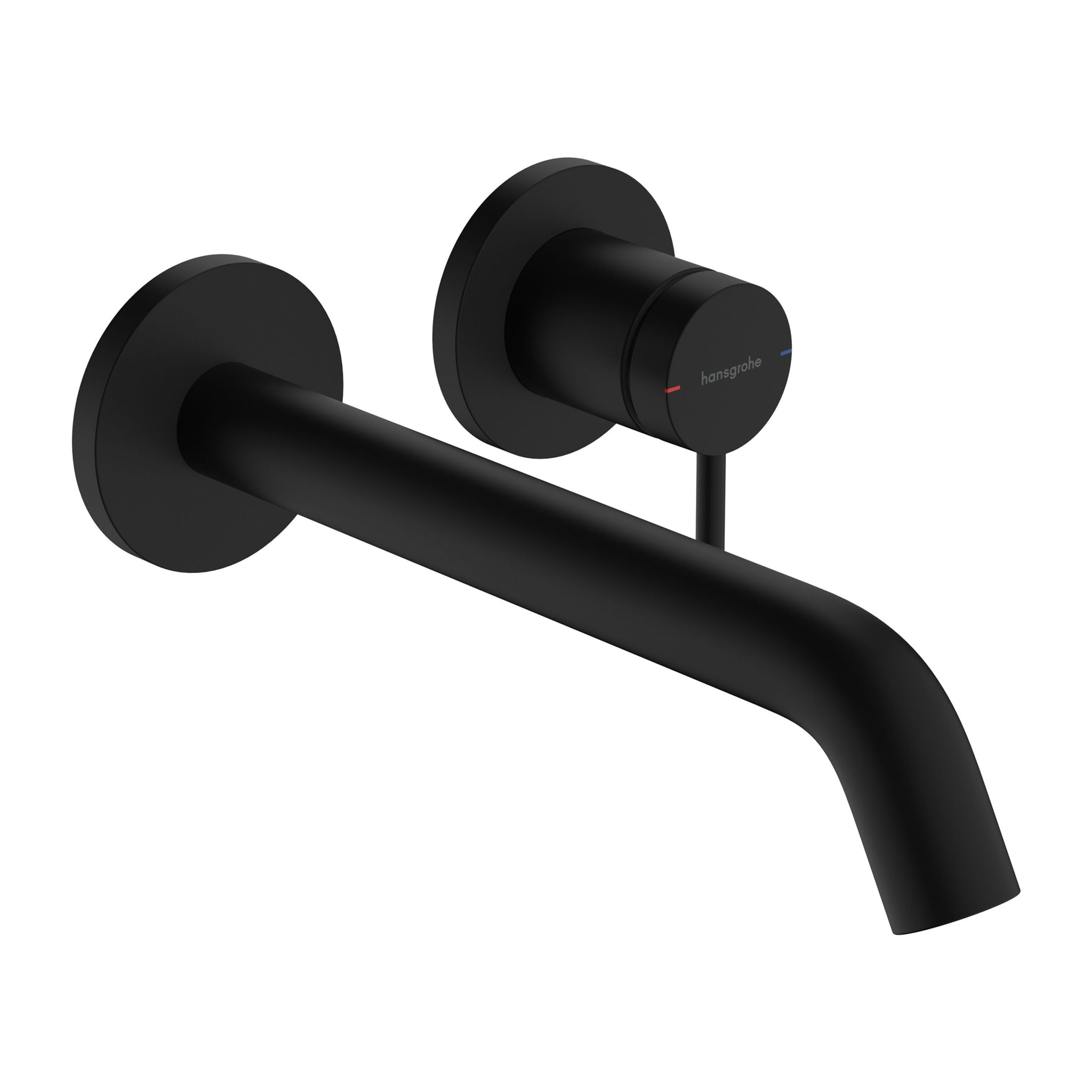 Mitigeur lavabo mural Tecturis S mural bec 22.5cm écoulement libre, Noir mat