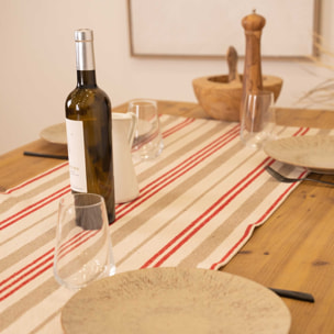 Chemin de table à rayures en coton - Rouge