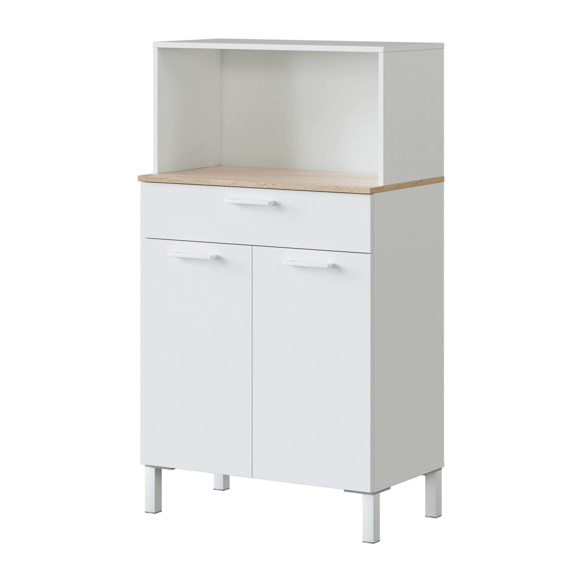 Armadio multiuso Norman, Credenza da cucina a 2 ante, Mobile ausiliario multiuso, Armadio moderno, cm 72x4h126, Bianco e Rovere