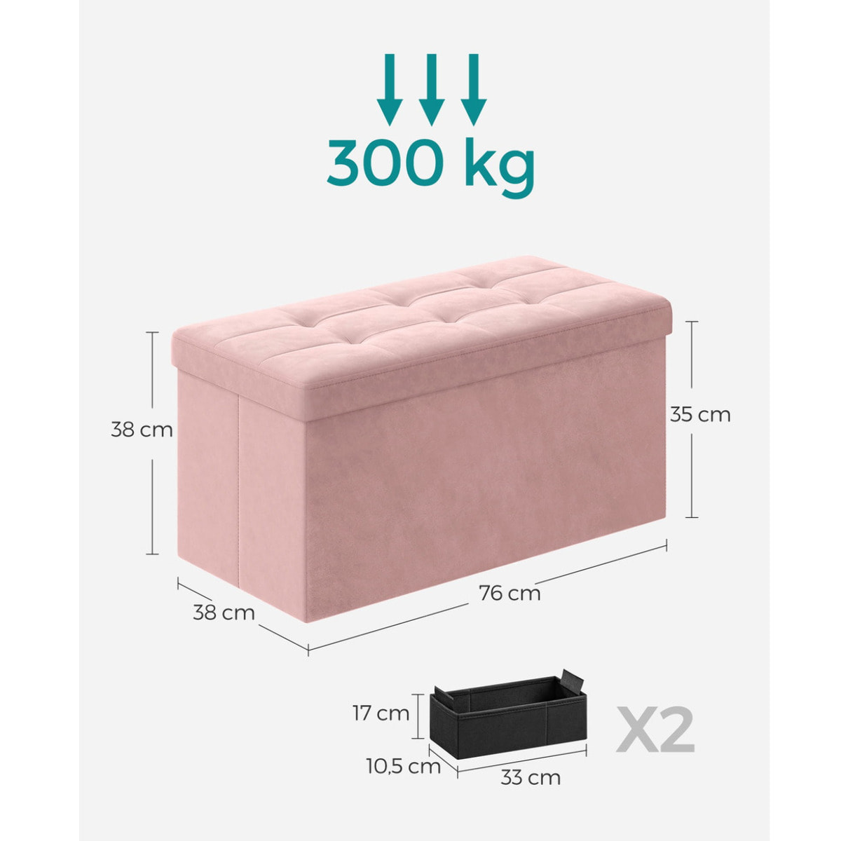 Panca contenitore pieghevole in velluto rosa pastello