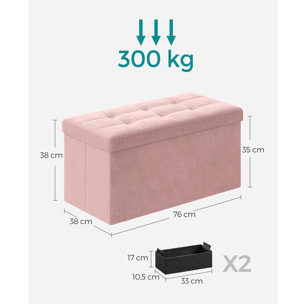 Panca contenitore pieghevole in velluto rosa pastello