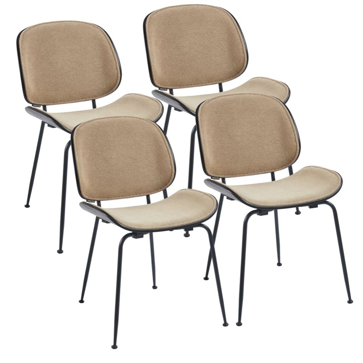 Set da 4 sedie con struttura nera in tessuto khaki - Elizabeth