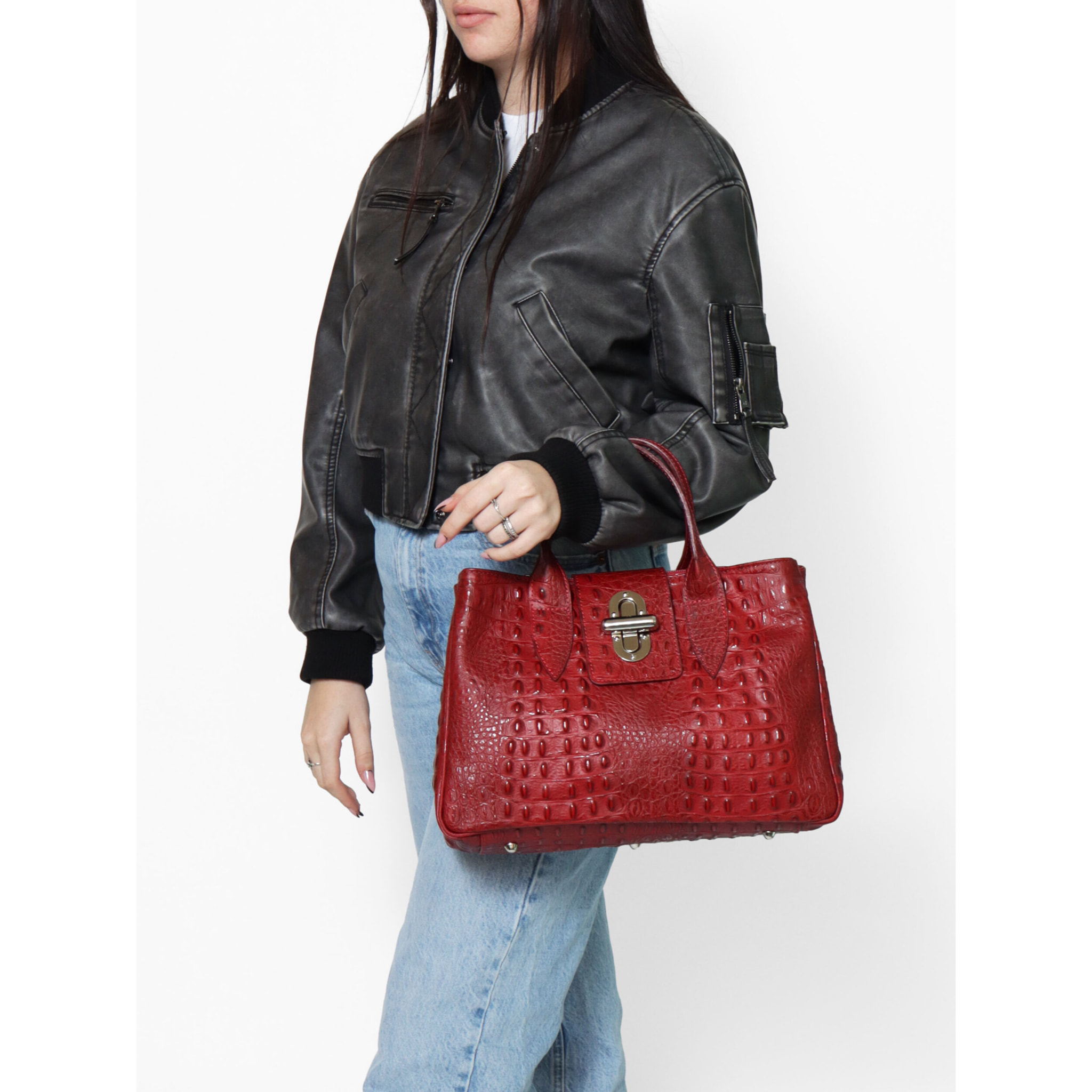 Borsa a mano da donna In Vera pelle Made in Italy 35x23x13 cm