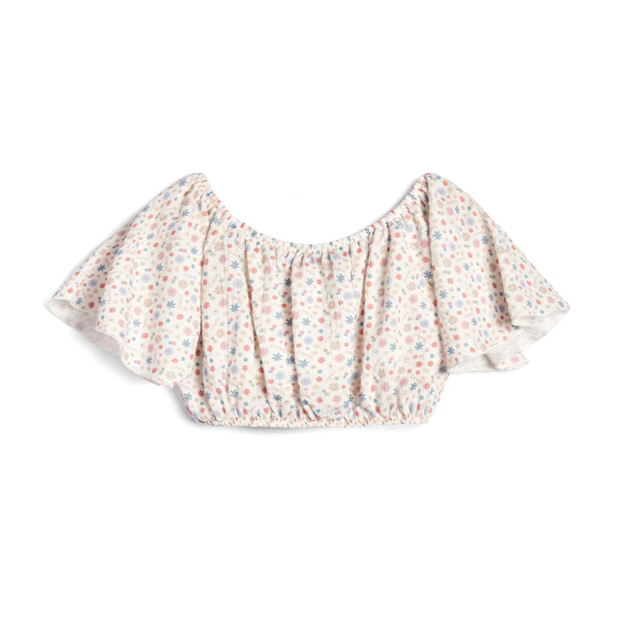 Camiseta de Niña con Escote Elástico Estampado Floral