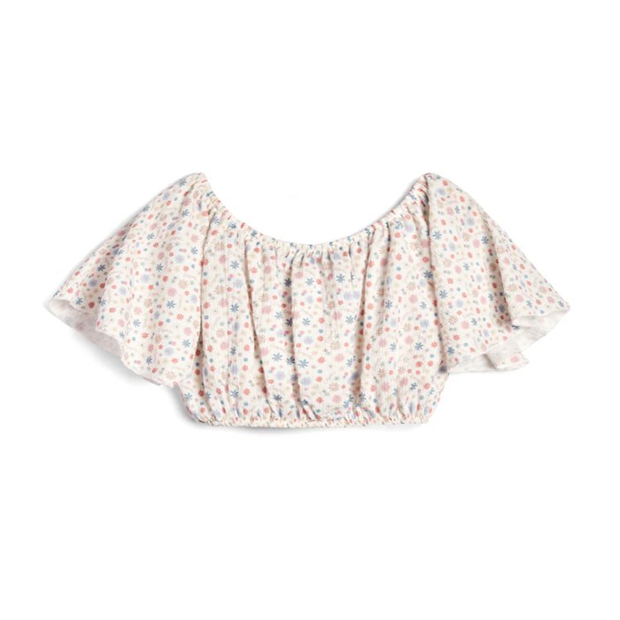Camiseta de Niña con Escote Elástico Estampado Floral