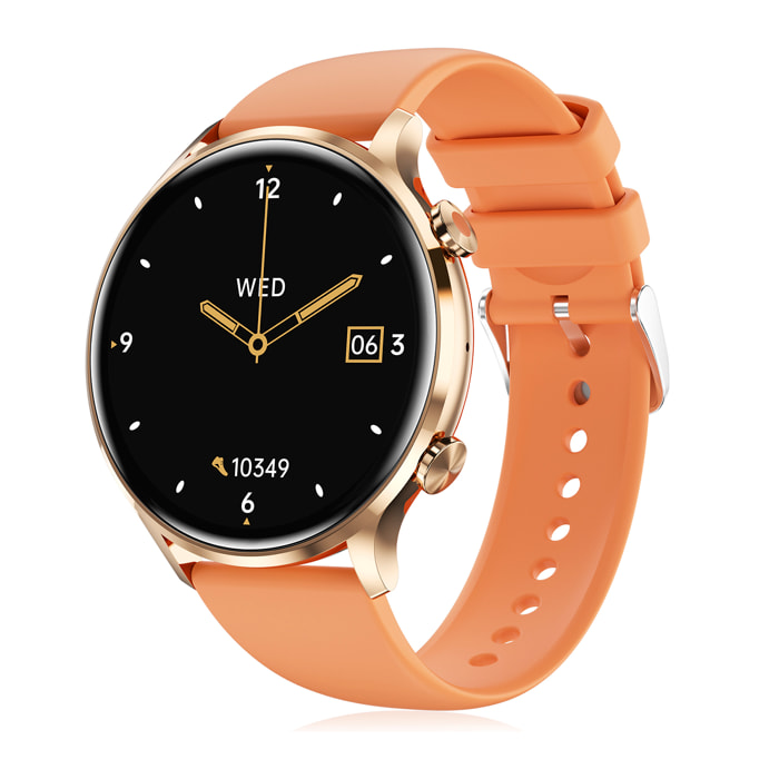 DAM Smartwatch QS40 con llamadas Bluetooth, notificaciones push. Múltiples modos deportivos, monitores de salud. 4,4x1,05x3,7 Cm. Color: Naranja