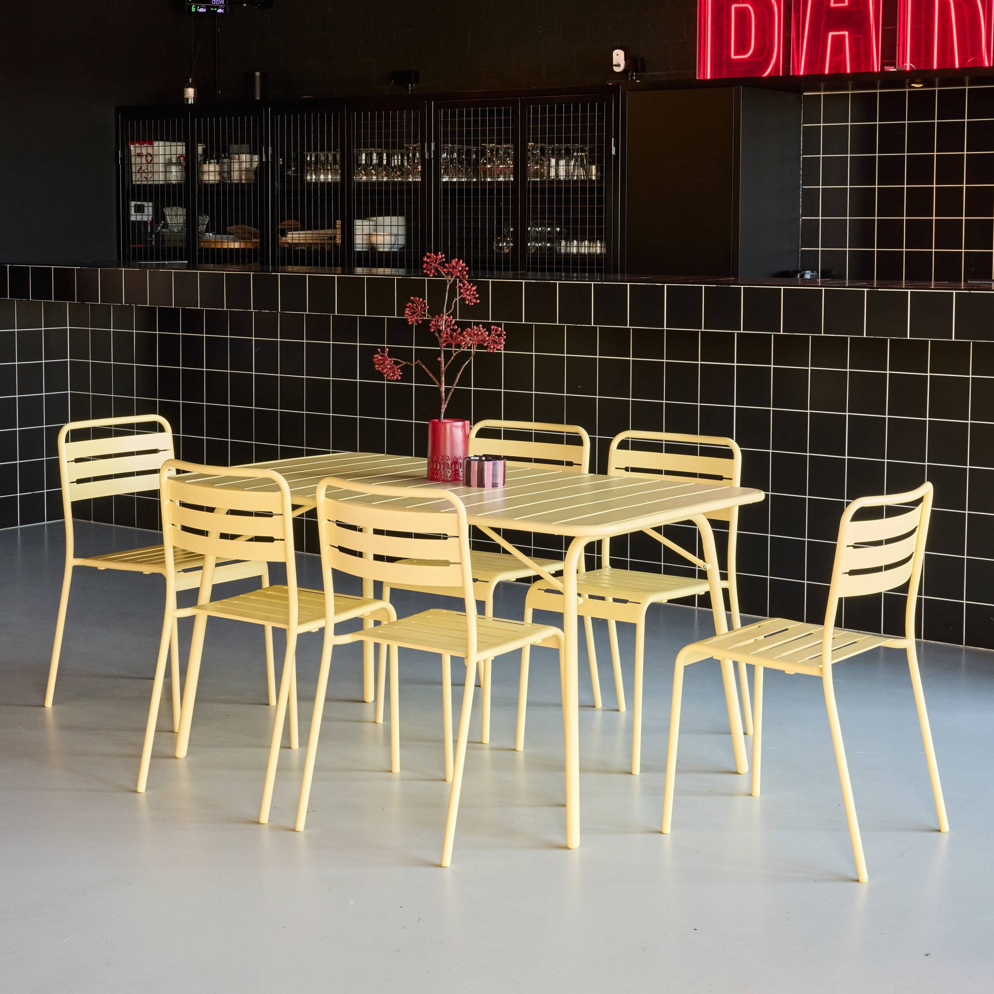 Table de jardin pliante métal + 6 assises AMÉLIA