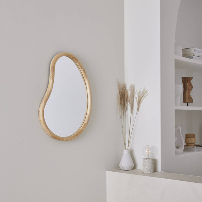 Miroir organique en bois de sapin 65cm épaisseur 3cm coloris naturel idéal entrée. chambre ou salle de bain