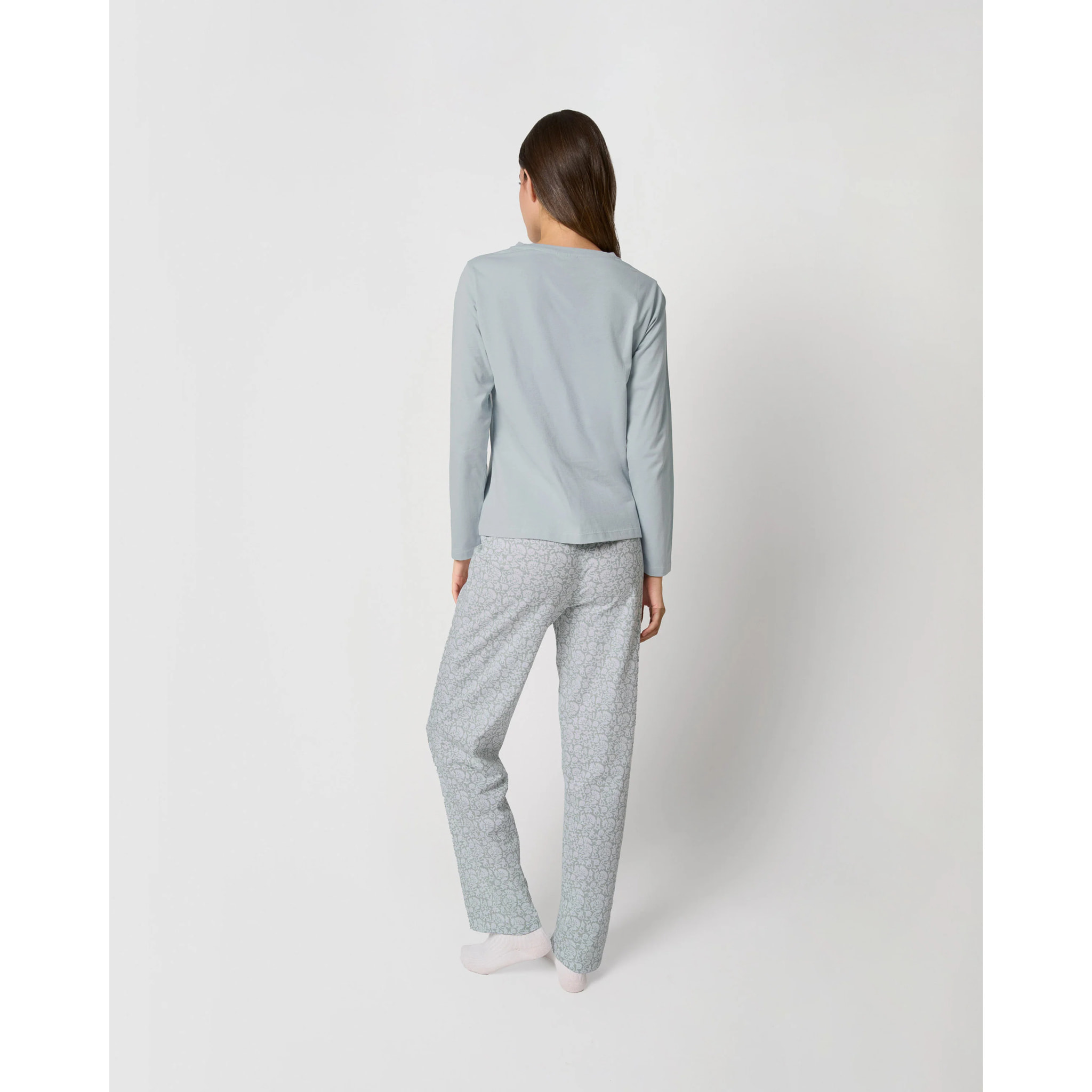 Pigiama lungo in cotone con scollo a V doce azzurro acqua