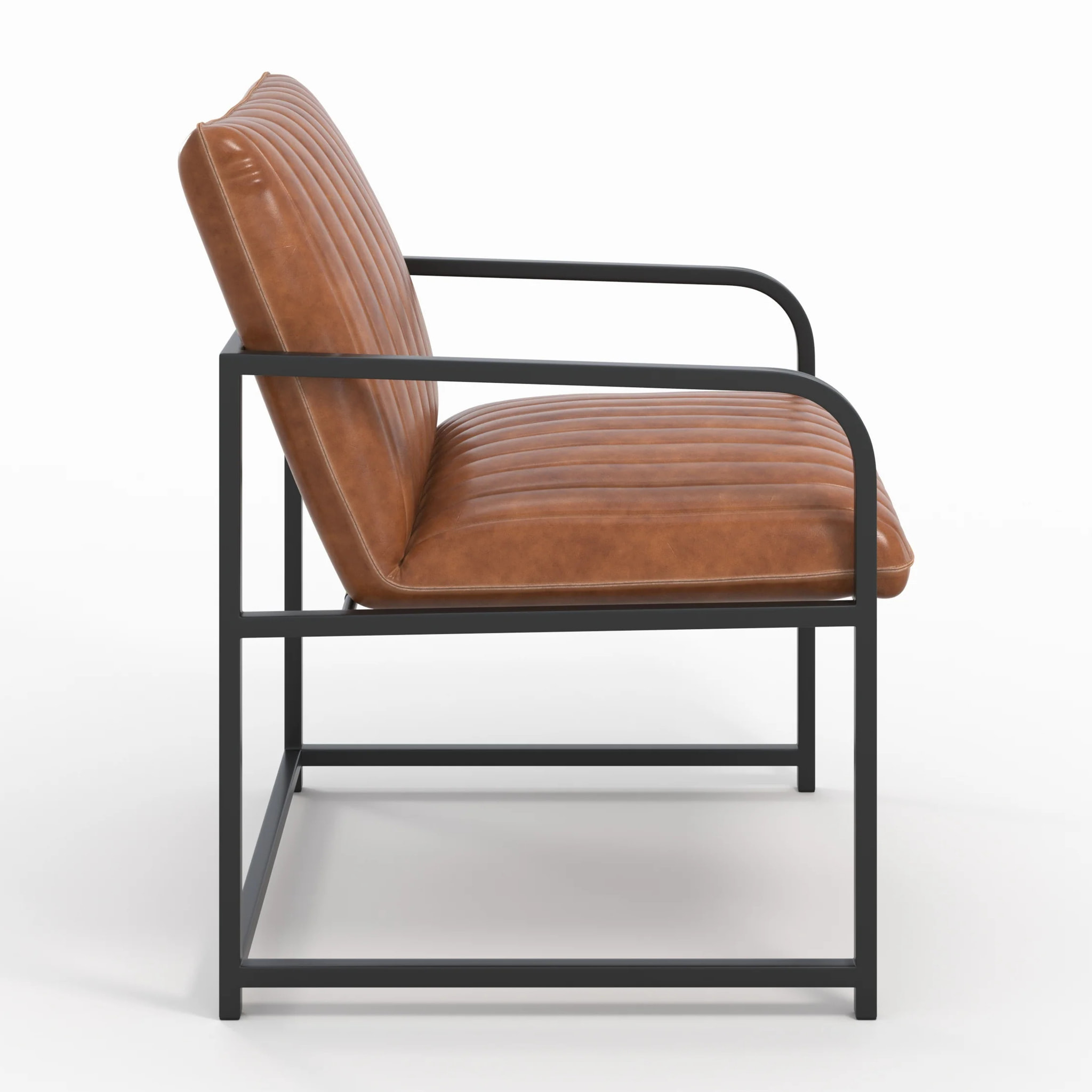 Fauteuil en cuir de buffle marron et métal noir - Armand