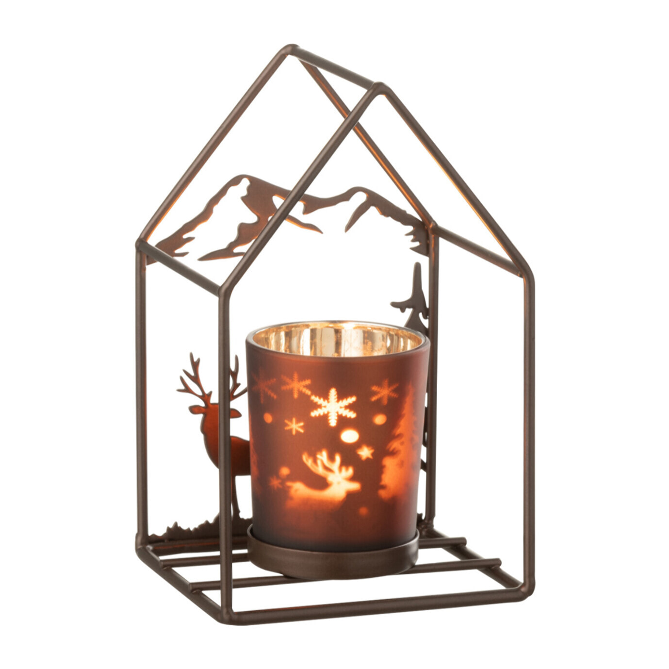 J-Line photophore Maison 1 - verre/fer - rouille/brun