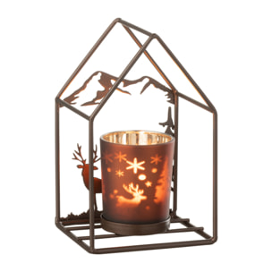 J-Line photophore Maison 1 - verre/fer - rouille/brun