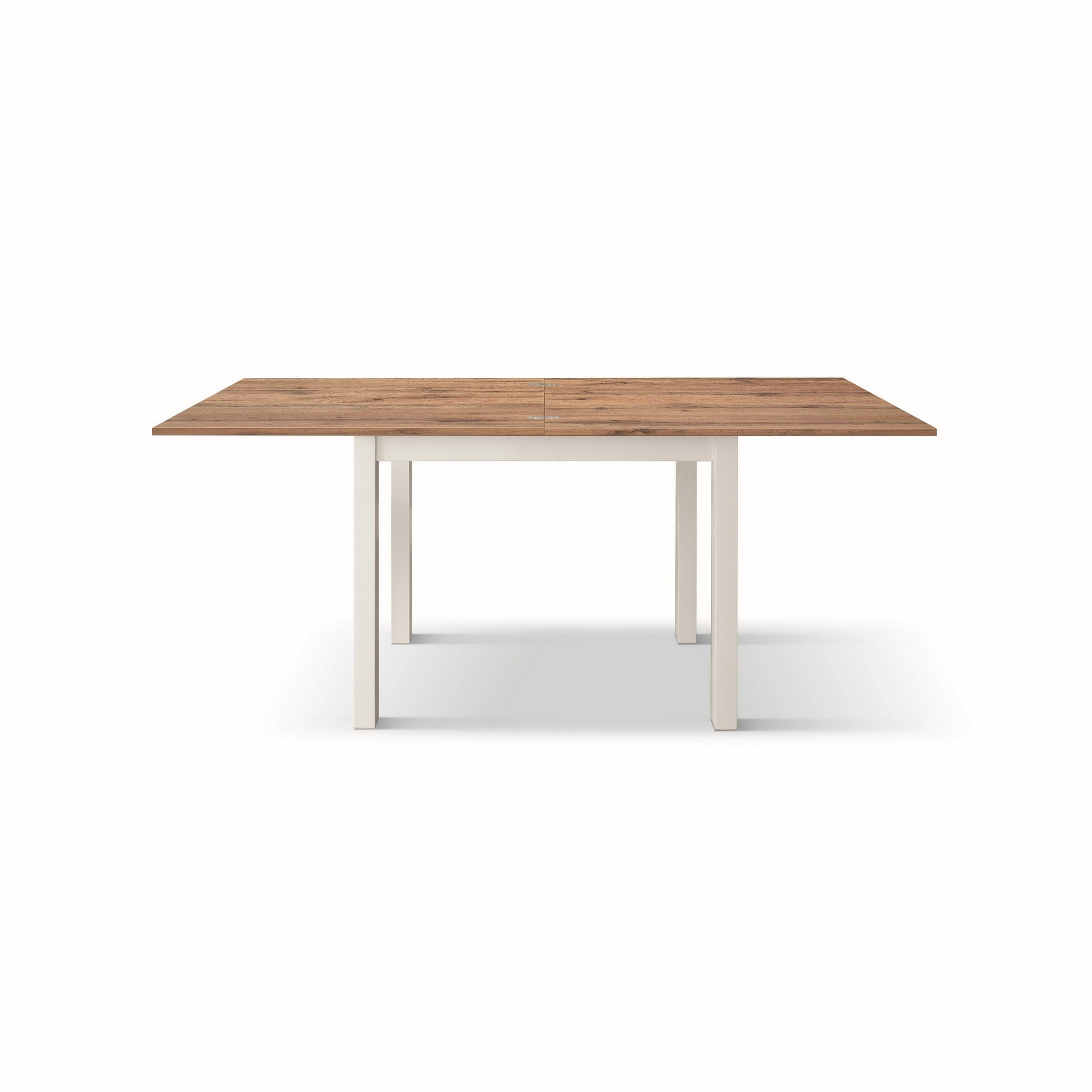 Tavolo POSITANO in legno effetto rovere e gambe bianche, allungabile a libro 90x90 cm - 180x90 cm