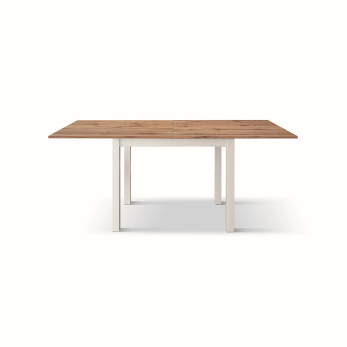 Tavolo POSITANO in legno effetto rovere e gambe bianche, allungabile a libro 90x90 cm - 180x90 cm