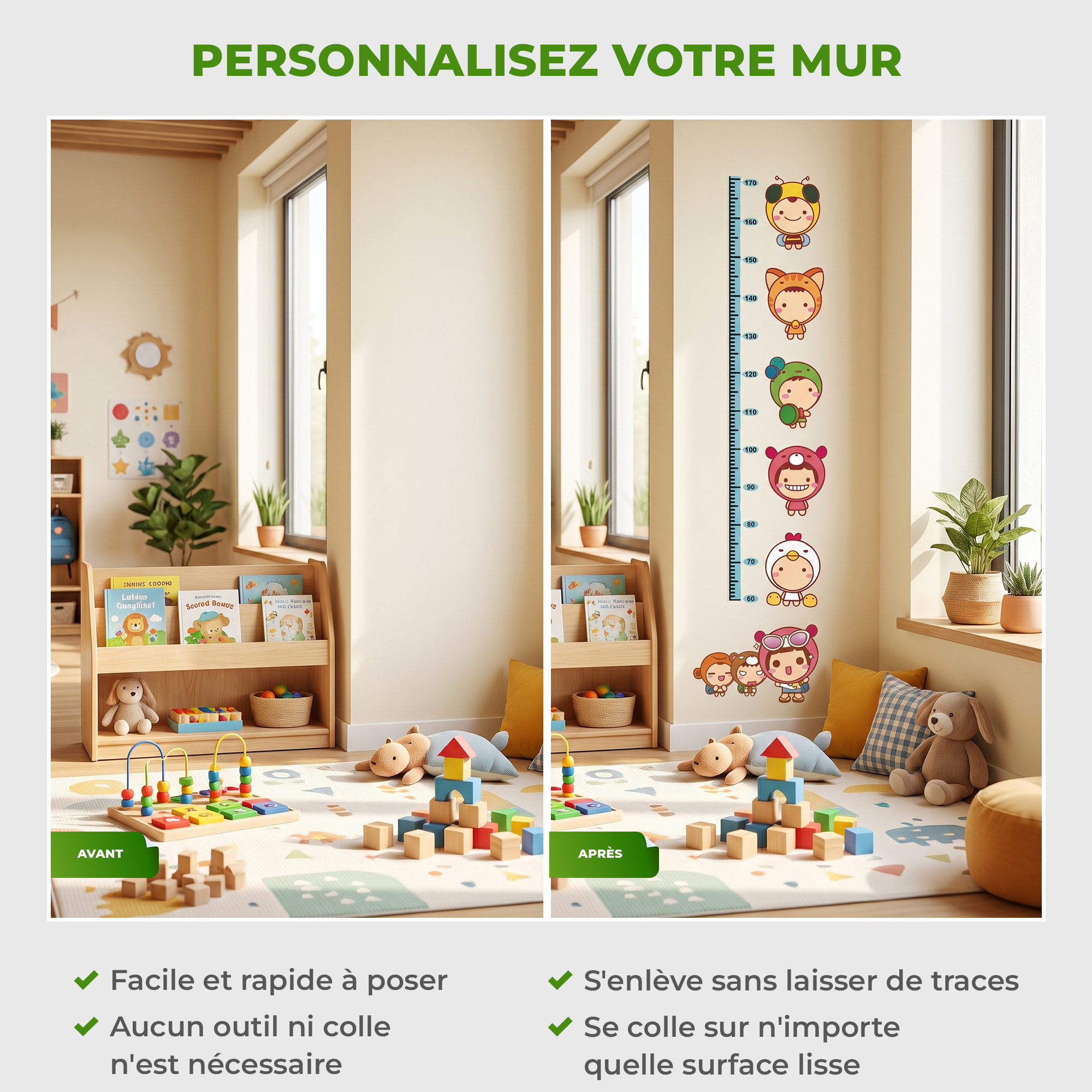 Stickers Muraux décoration adhésifs Toise Enfants pour les Tout Petits