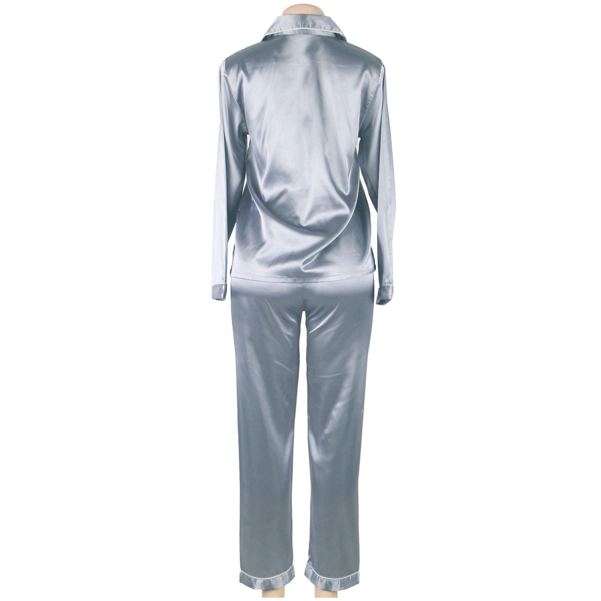 Conjunto de dos piezas ropa de dormir de seda clásica de manga larga gris