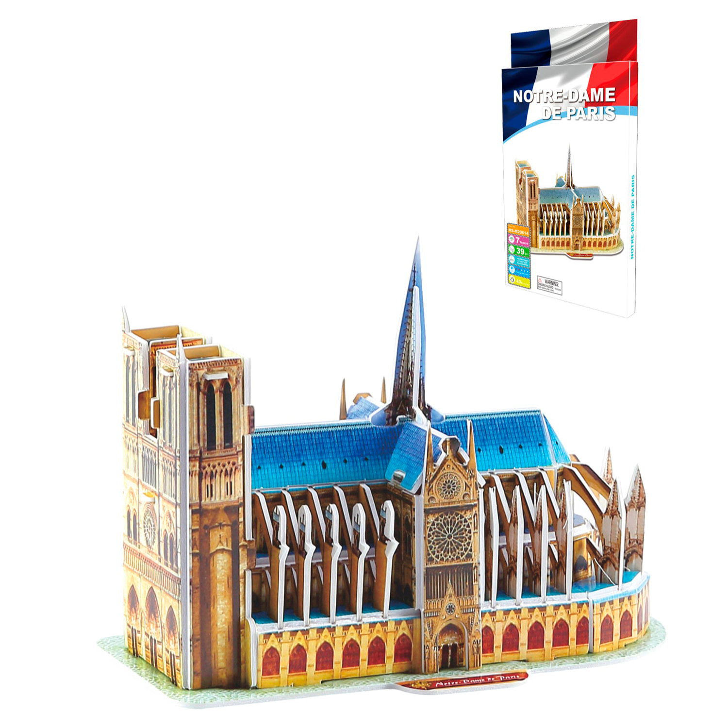 Puzzle 3D di cartone della Cattedrale di Notre Dame situata a Parigi. 39 pezzi.