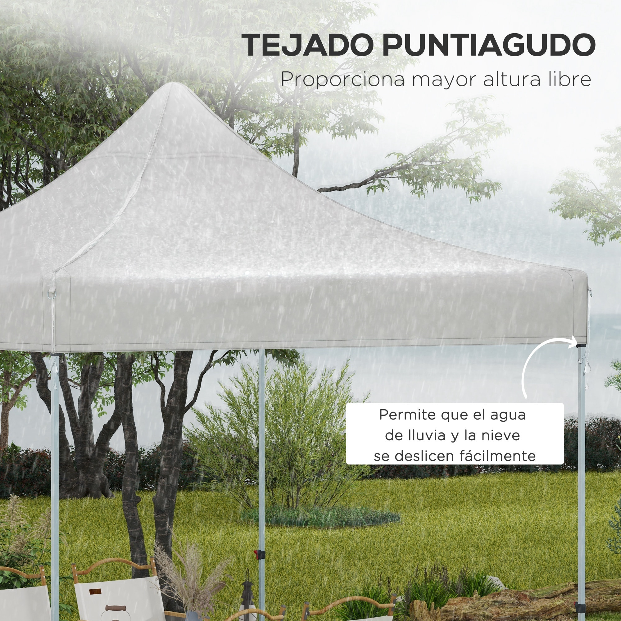 Techo de Carpa para Celebraciones 3x3 m Techo de Repuesto para Carpa Plegable de Tela Oxford con Techo Puntiagudo Impermeable y Anti-UV Blanco