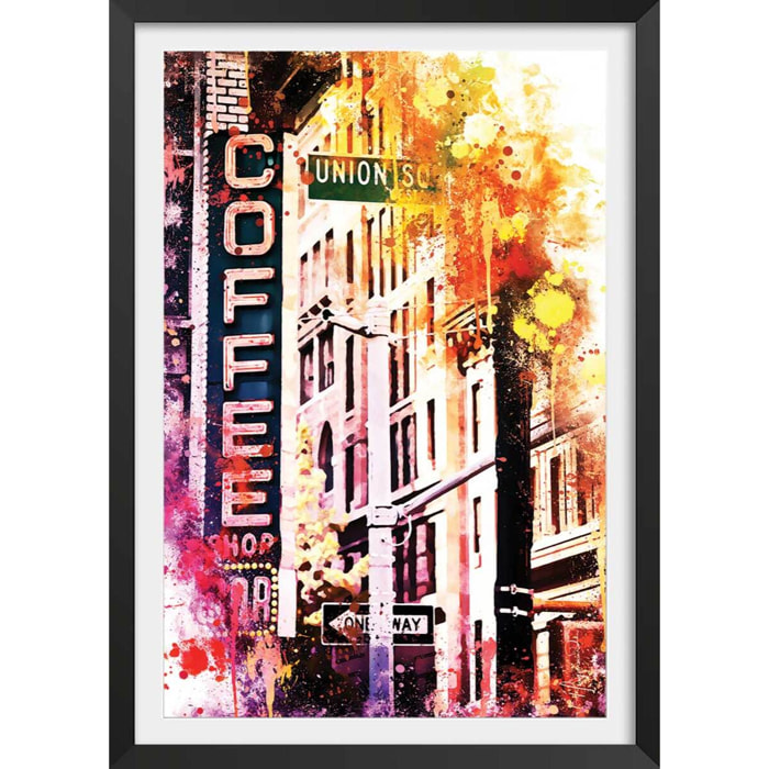 Affiche new york union square flash vision Affiche + cadre en bois - Noir