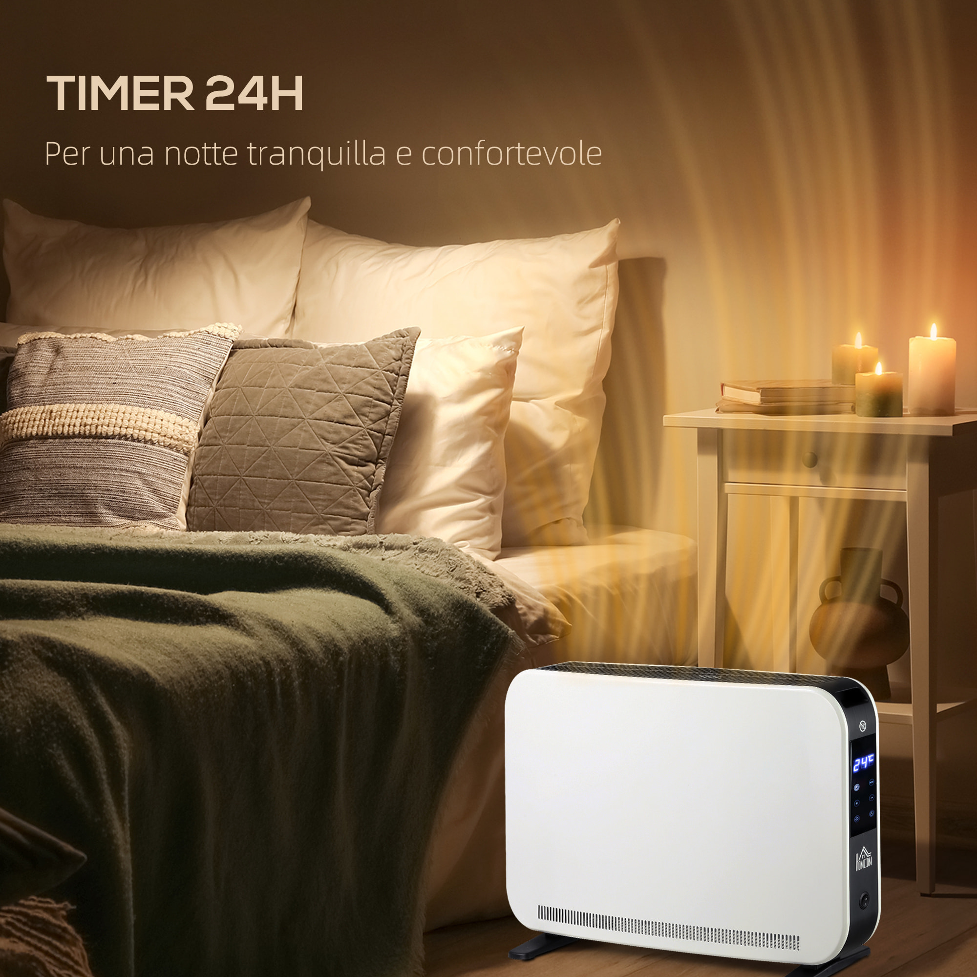 HOMCOM Termosifone Elettrico a 3 Modalità con Timer e Termostato, in Acciaio e Plastica, 60x18.5x39.5 cm, Bianco e Nero