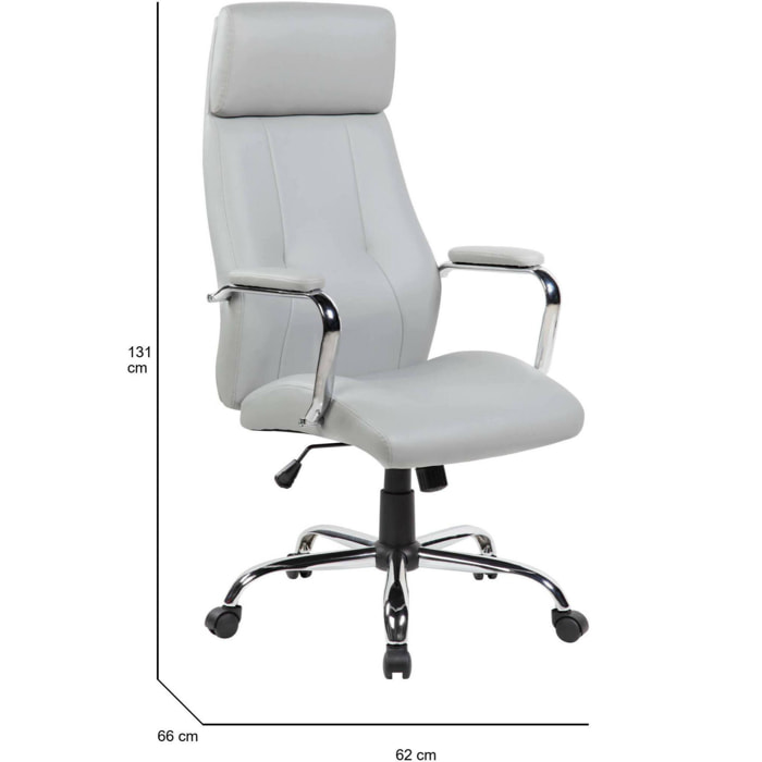 Sedia da ufficio Cairns, Poltrona presidenziale con braccioli, Sedia ergonomica da ufficio, 66x62h121/131 cm, Grigio