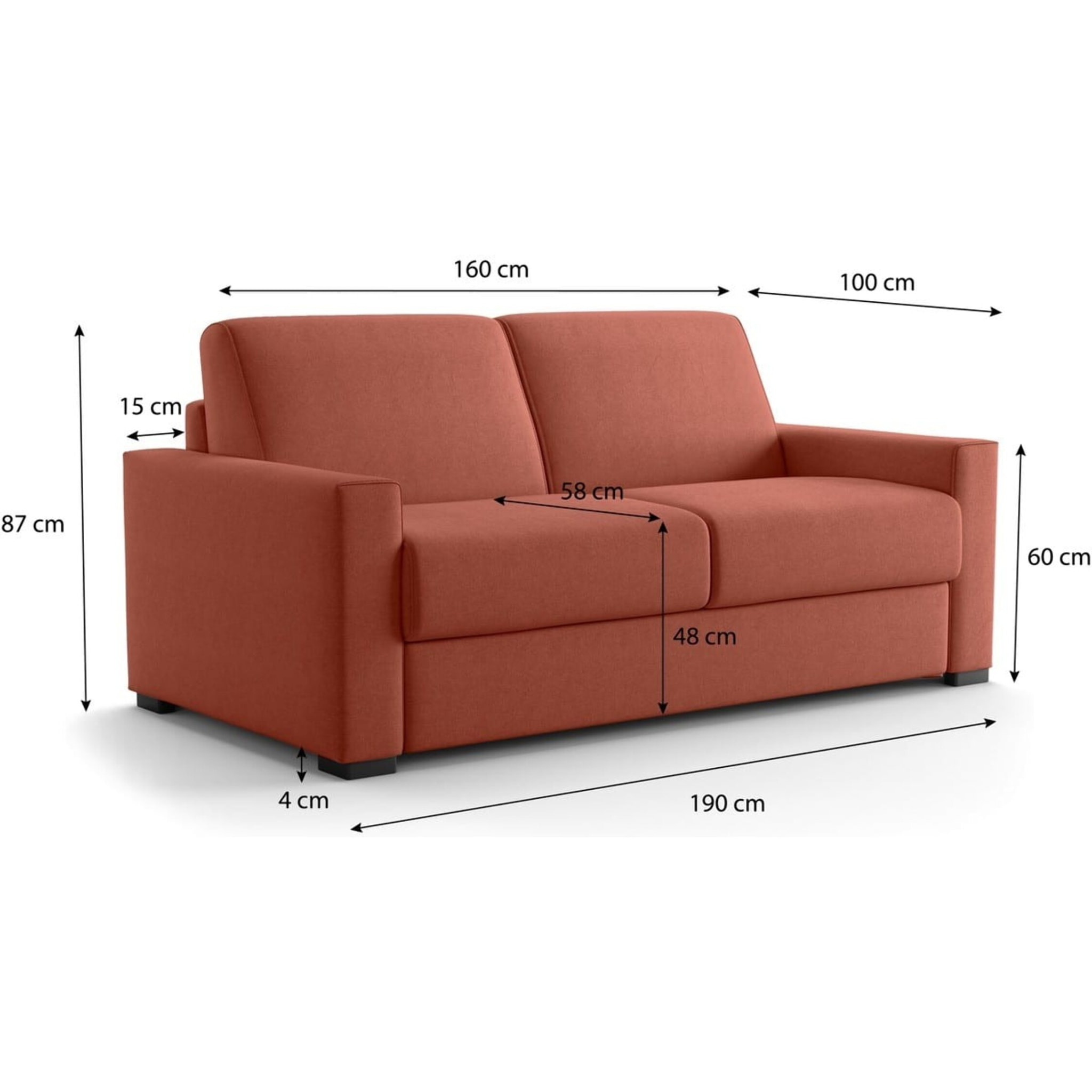 Canapé droit convertible 3 places en tissu chenille - ouverture express - ANZIO