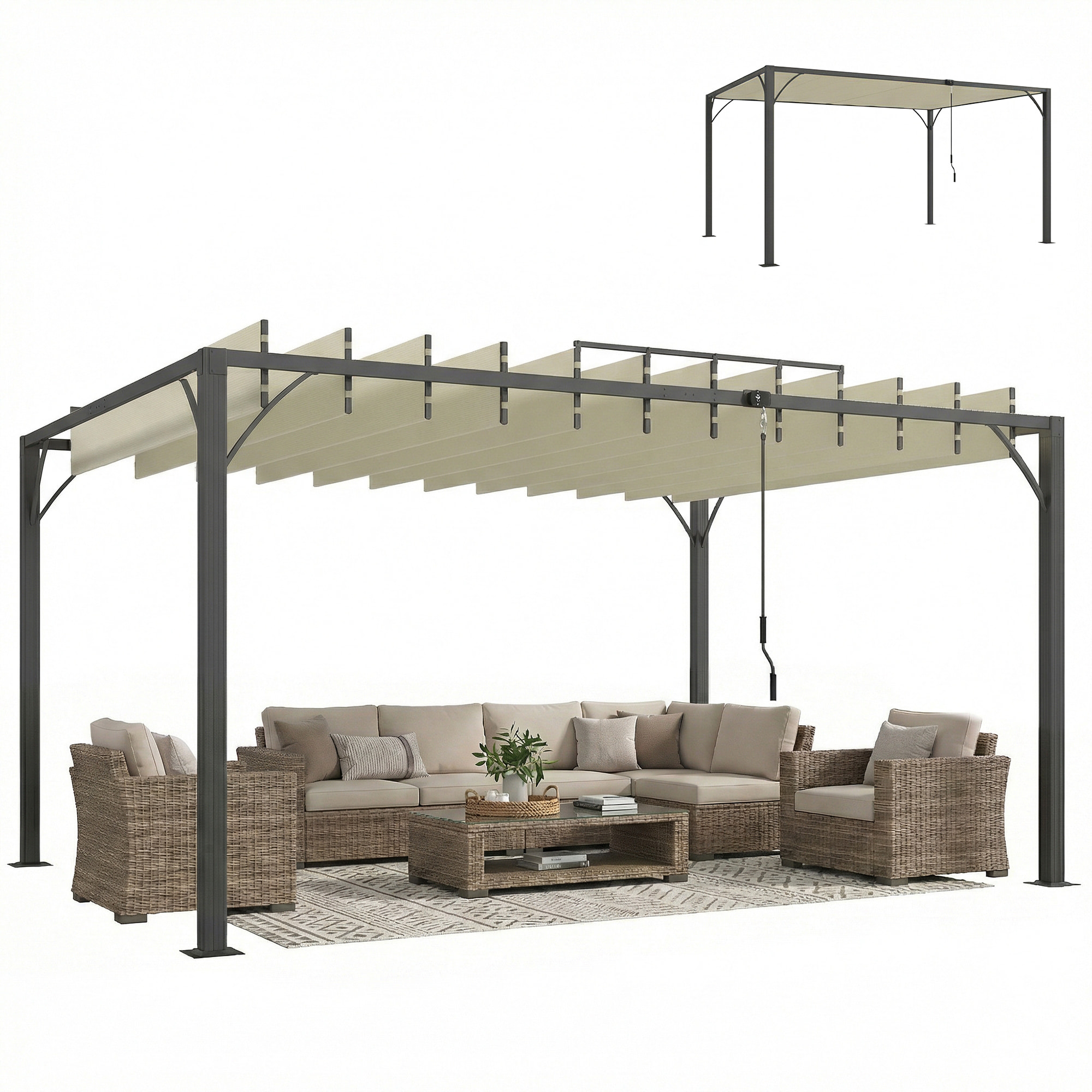 Pérgola de Jardín 3x4 m, Cenador de Jardín con Techo de Lamas Orientables a 135°, Estructura de Aluminio, Protección UPF30+, Pabellón para Exterior, Patio, Terraza, Blanco Crema