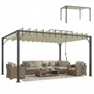 Pérgola de Jardín 3x4 m, Cenador de Jardín con Techo de Lamas Orientables a 135°, Estructura de Aluminio, Protección UPF30+, Pabellón para Exterior, Patio, Terraza, Blanco Crema