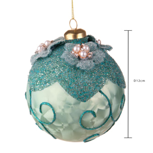 Sfera con Fiori intarsi e Perle - Pezzi 4 - Colore Verde - 10x10Hx10cm - Bianchi Dino