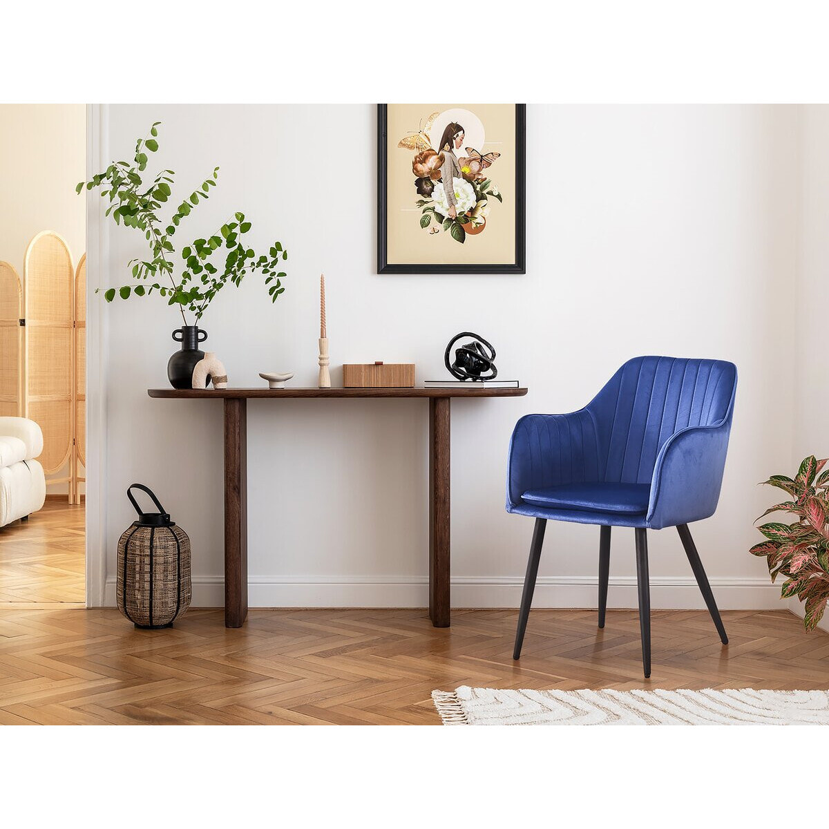 Lot de 2 chaises "Velma" en velours avec accoudoirs - Bleu